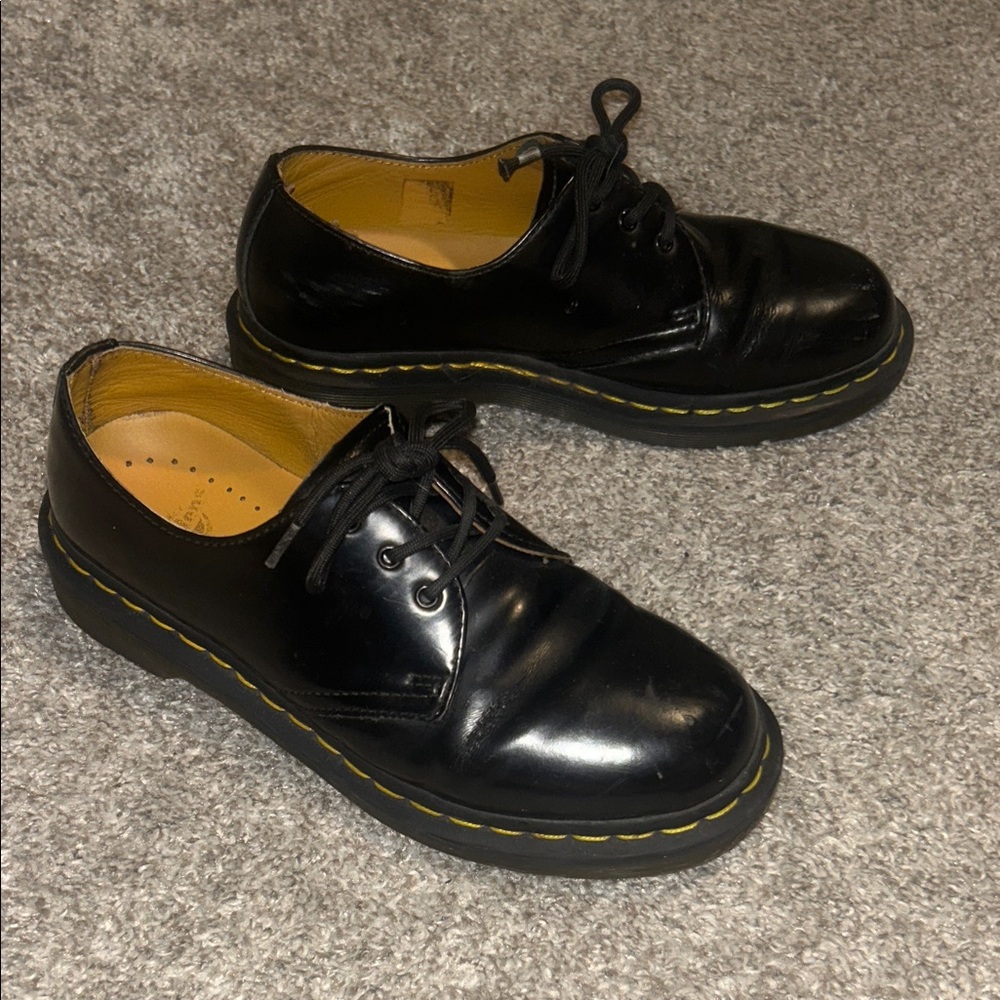 Dr. Martens Smooth Leather Oxford Shoes with Yellow Stitching